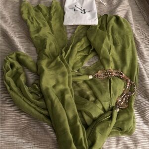 Sassy Jones Elegant Green Scarf/Head Wrap with Gold Tone Beaded Accents